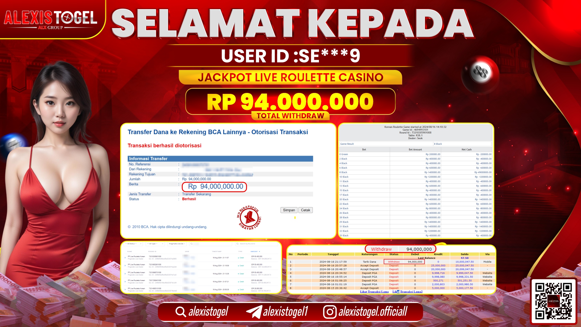 ALEXISTOGEL JACKPOT ROULETTE CASINO RP.94.000.000 LUNAS