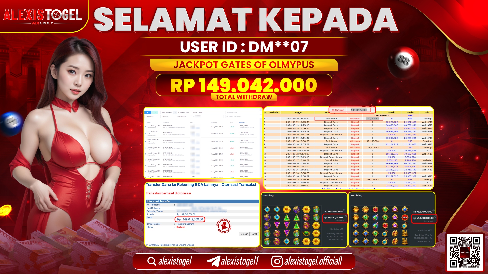 ALEXISTOGEL JACKPOT SLOT GATES OF OLYMPUS RP.149.042.000 LUNAS