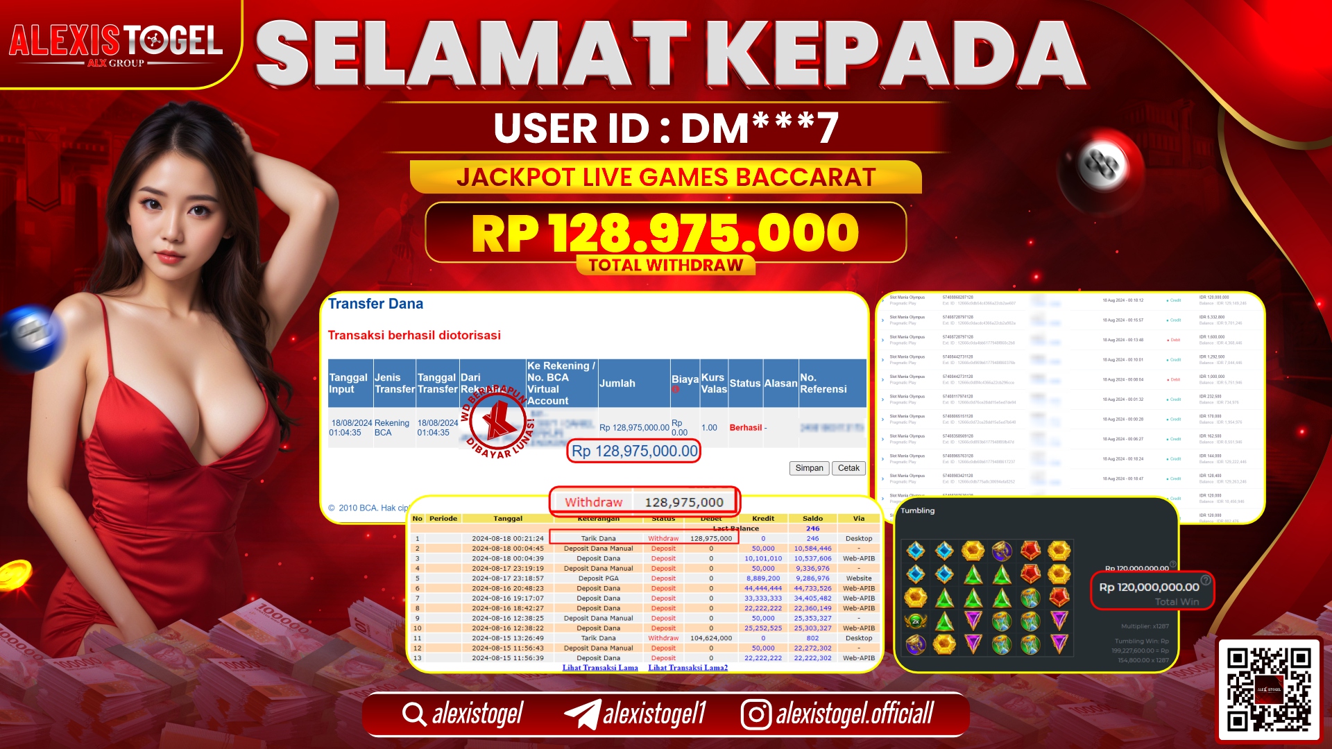 ALEXISTOGEL JACKPOT LIVE GAMES BACCARAT RP.128.975.000 LUNAS