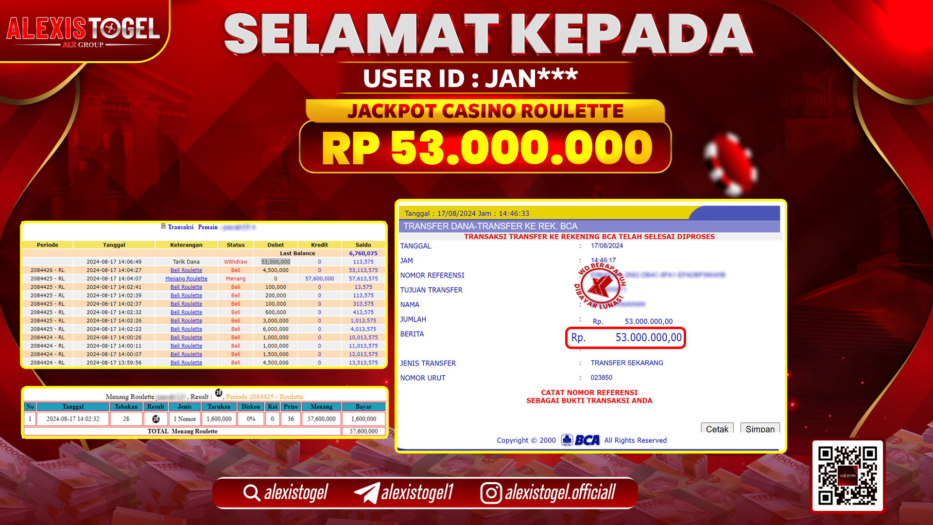 ALEXISTOGEL JACKPOT CASINO ROULETTE RP.53.000.000 LUNAS