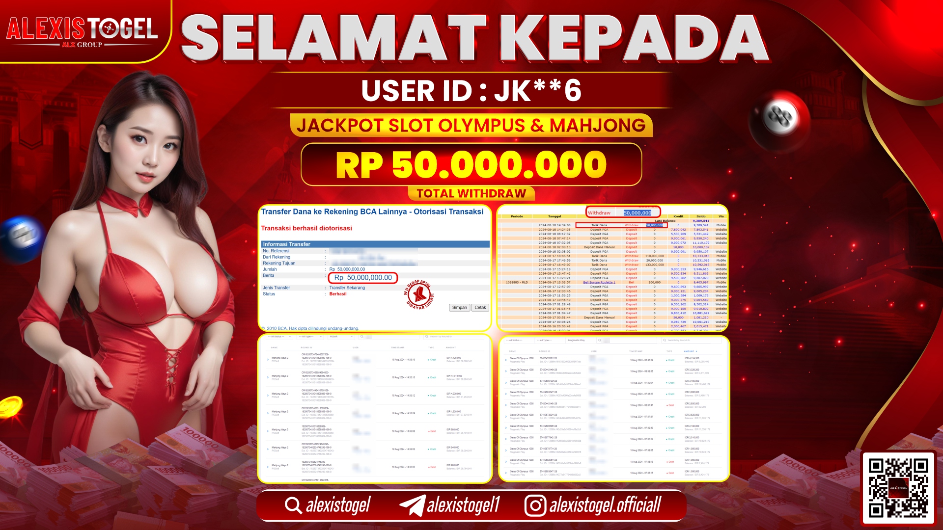 ALEXISTOGEL JACKPOT SLOT OLYMPUS & MAHJONG RP.50.000.000 LUNAS