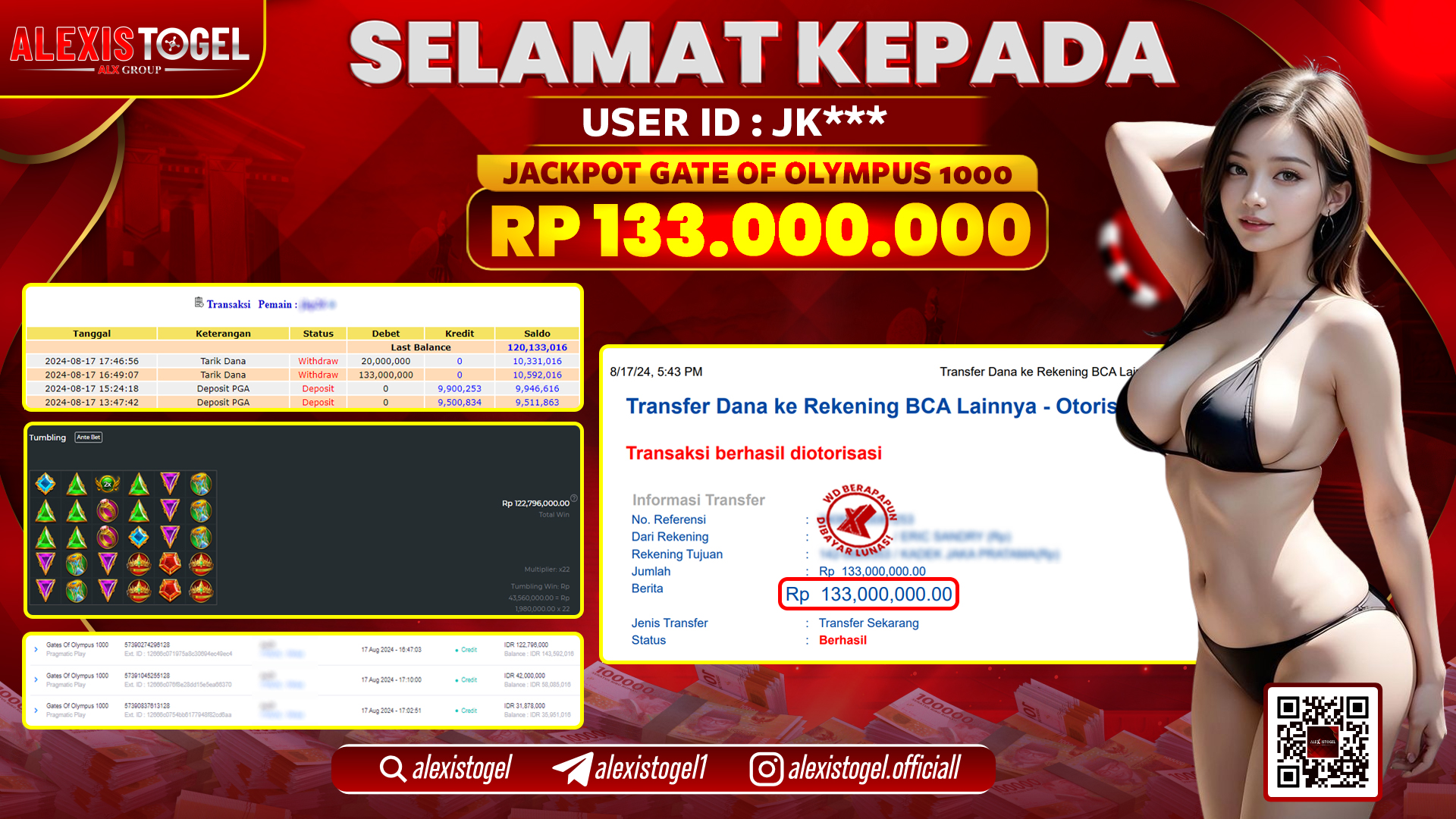 ALEXISTOGEL JACKPOT SLOT GATE OF OLYMPUS RP.133.000.000 LUNAS