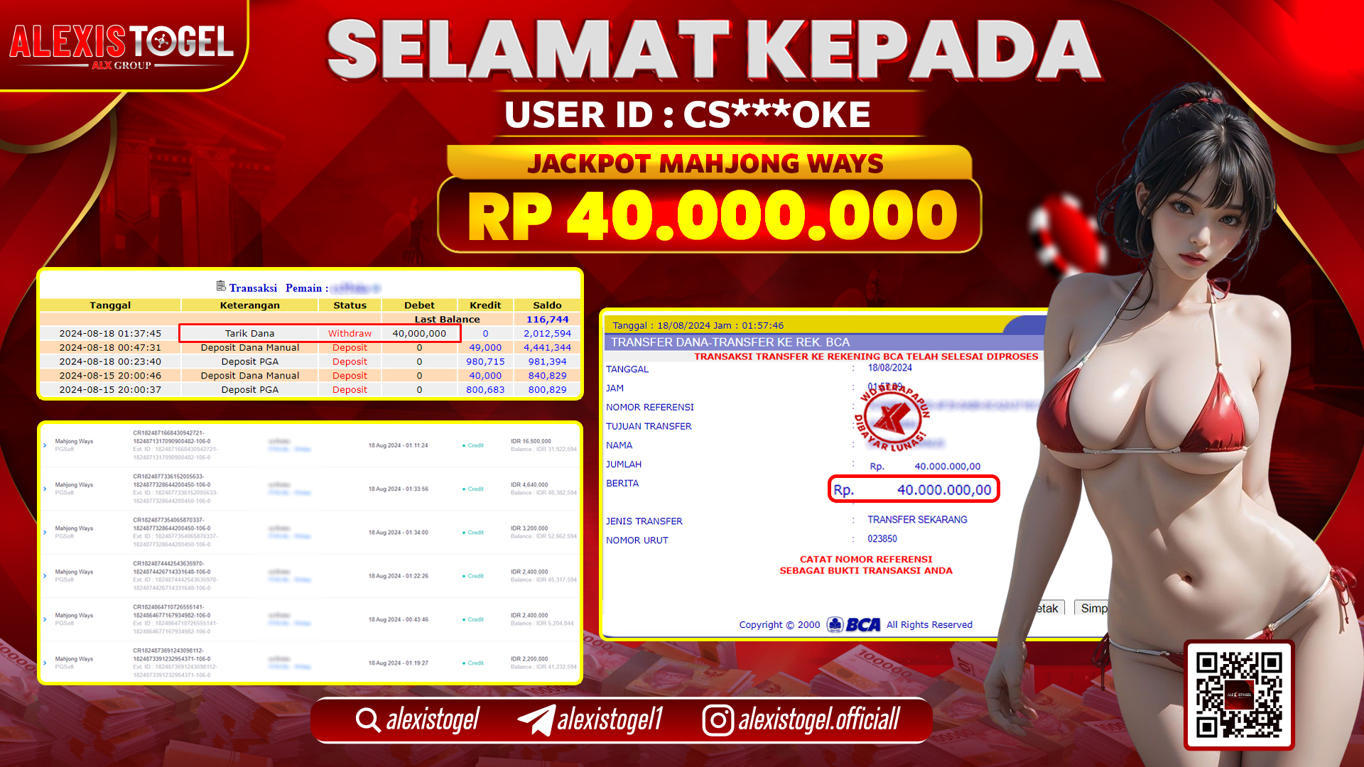 ALEXISTOGEL JACKPOT SLOT MAHJONG WAYS RP.40.000.000 LUNAS