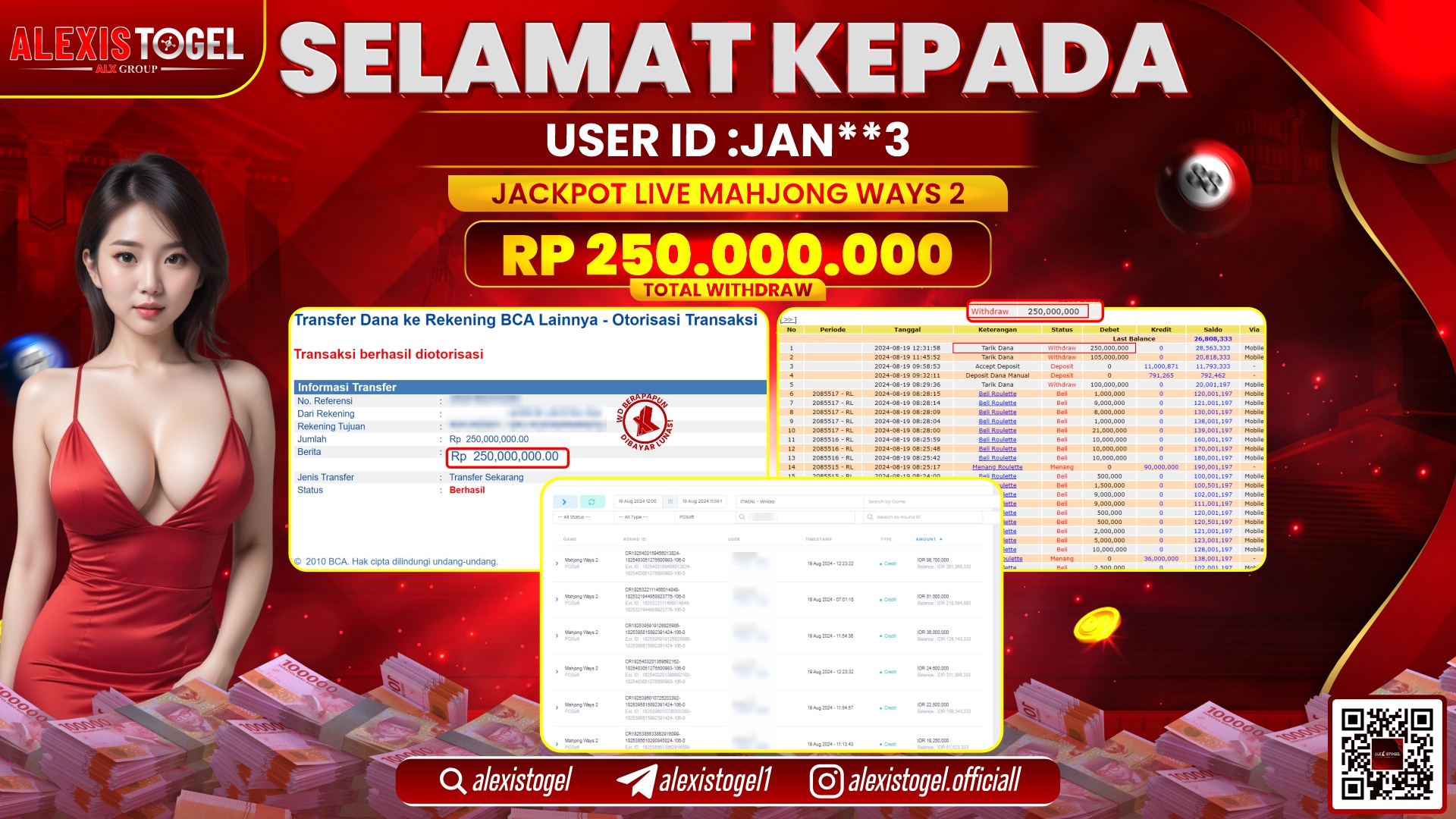 ALEXISTOGEL JACKPOT SLOT MAHJONG WAYS 2 RP.250.000.000 LUNAS