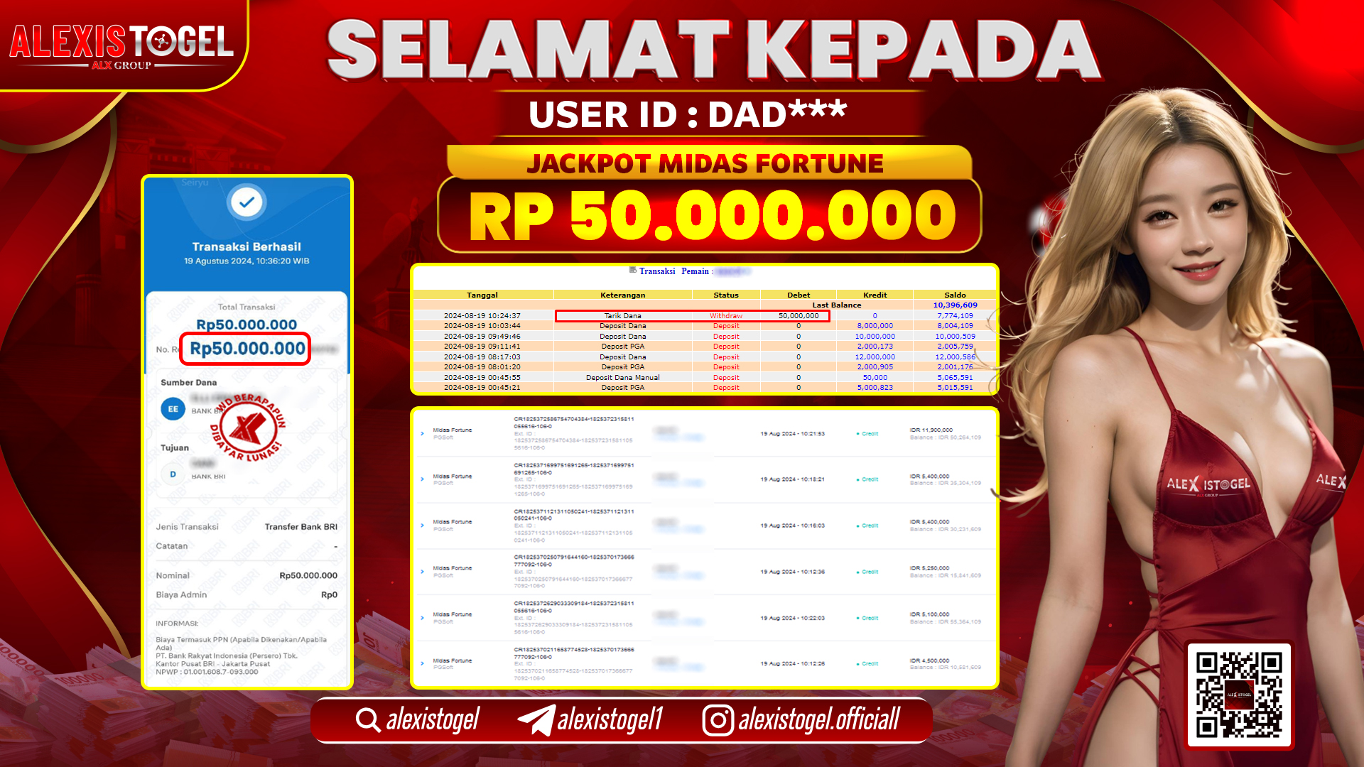 ALEXISTOGEL JACKPOT SLOT MIDAS FORTUNE RP.50.000.000 LUNAS