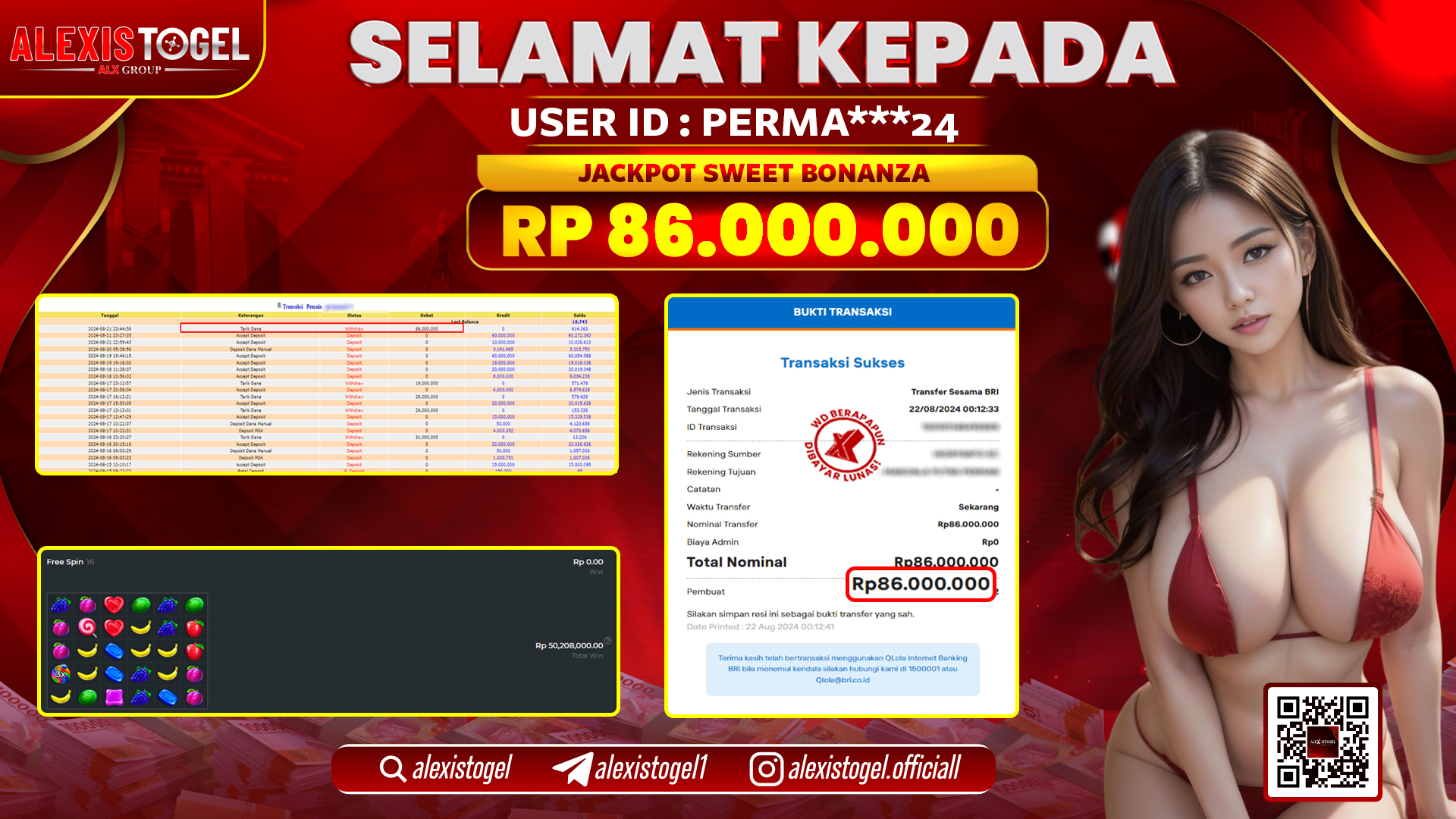 ALEXISTOGEL JACKPOT SLOT SWEET BONANZA RP.86.000.000 LUNAS