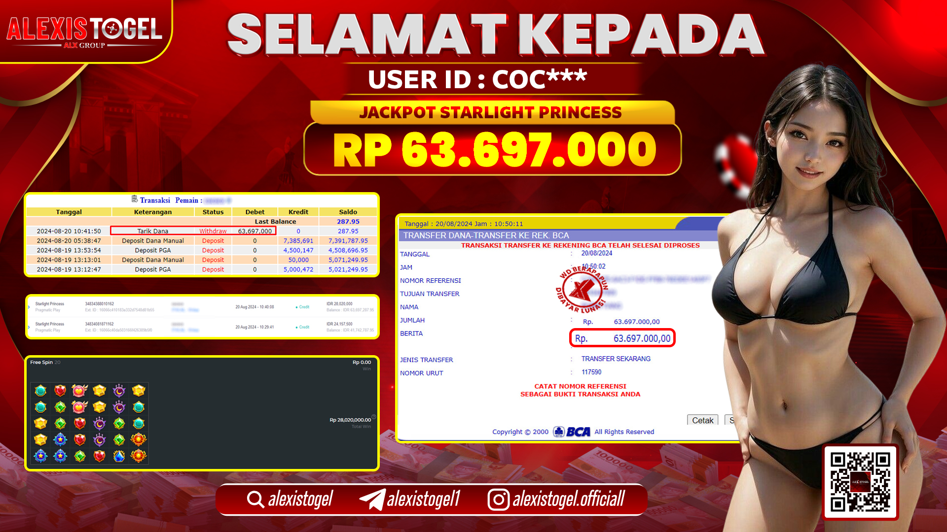 ALEXISTOGEL JACKPOT SLOT STARLIGHT PRINCESS RP.63.697.000 LUNAS