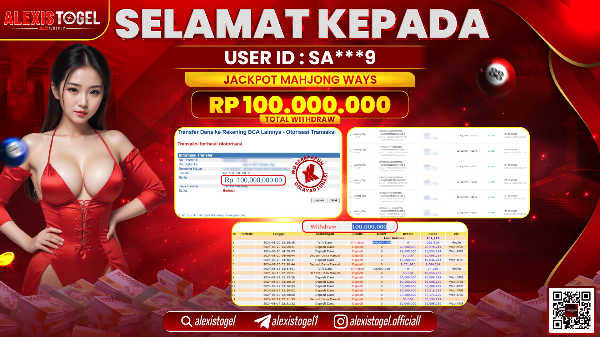 ALEXISTOGEL JACKPOT SLOT MAHJONG WAYS RP.100.000.000 LUNAS