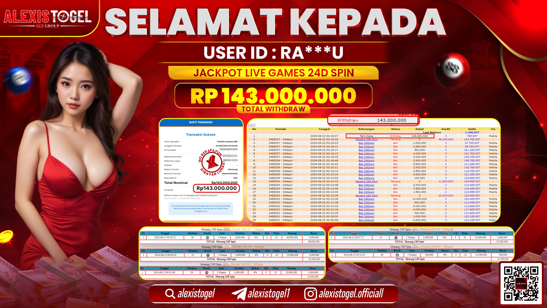 ALEXISTOGEL JACKPOT LIVE GAMES 24D RP.143.000.000 LUNAS