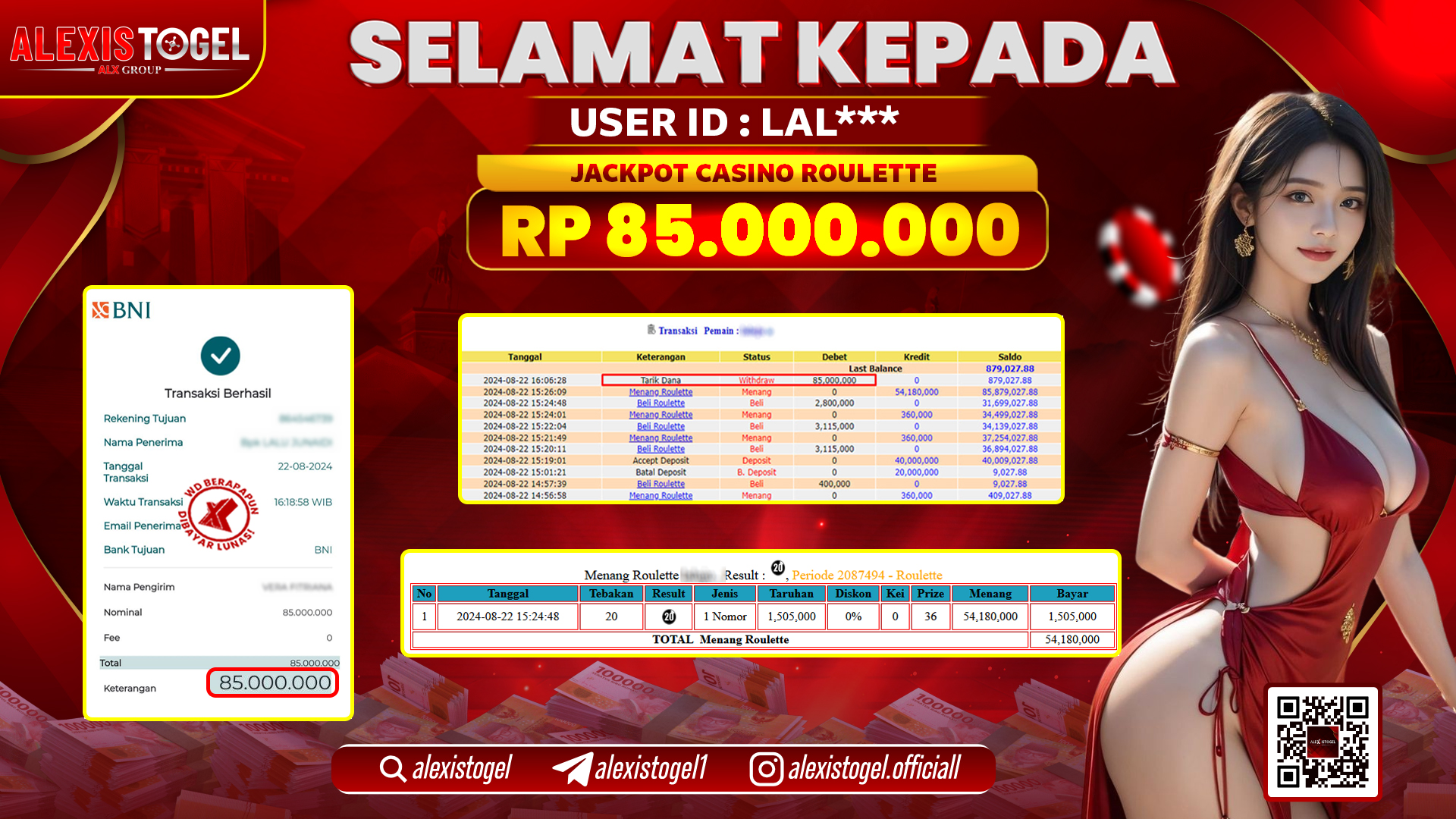 ALEXISTOGEL JACKPOT CASINO ROULETTE RP.85.000.000 LUNAS