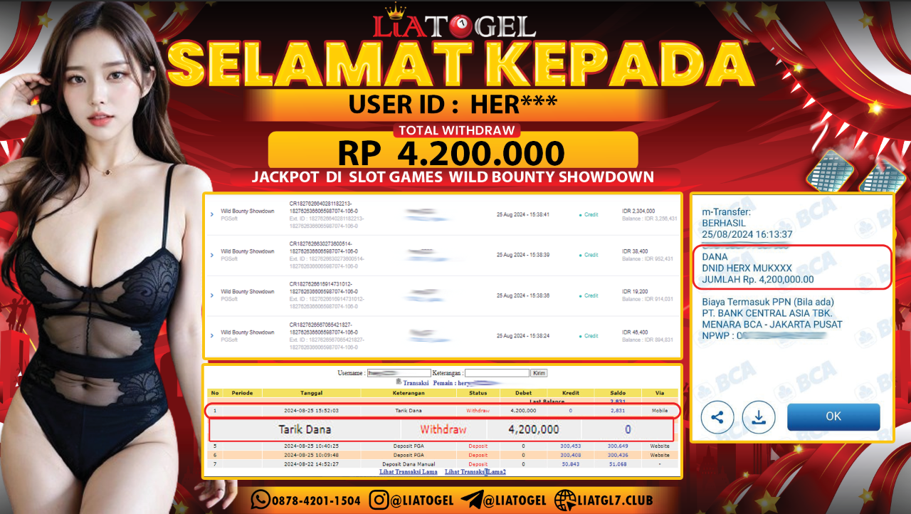 LIATOGEL - JACKPOT SLOT GAMES WILD BOUNTY SHOWDOWN  RP  4.200.000,- LUNAS