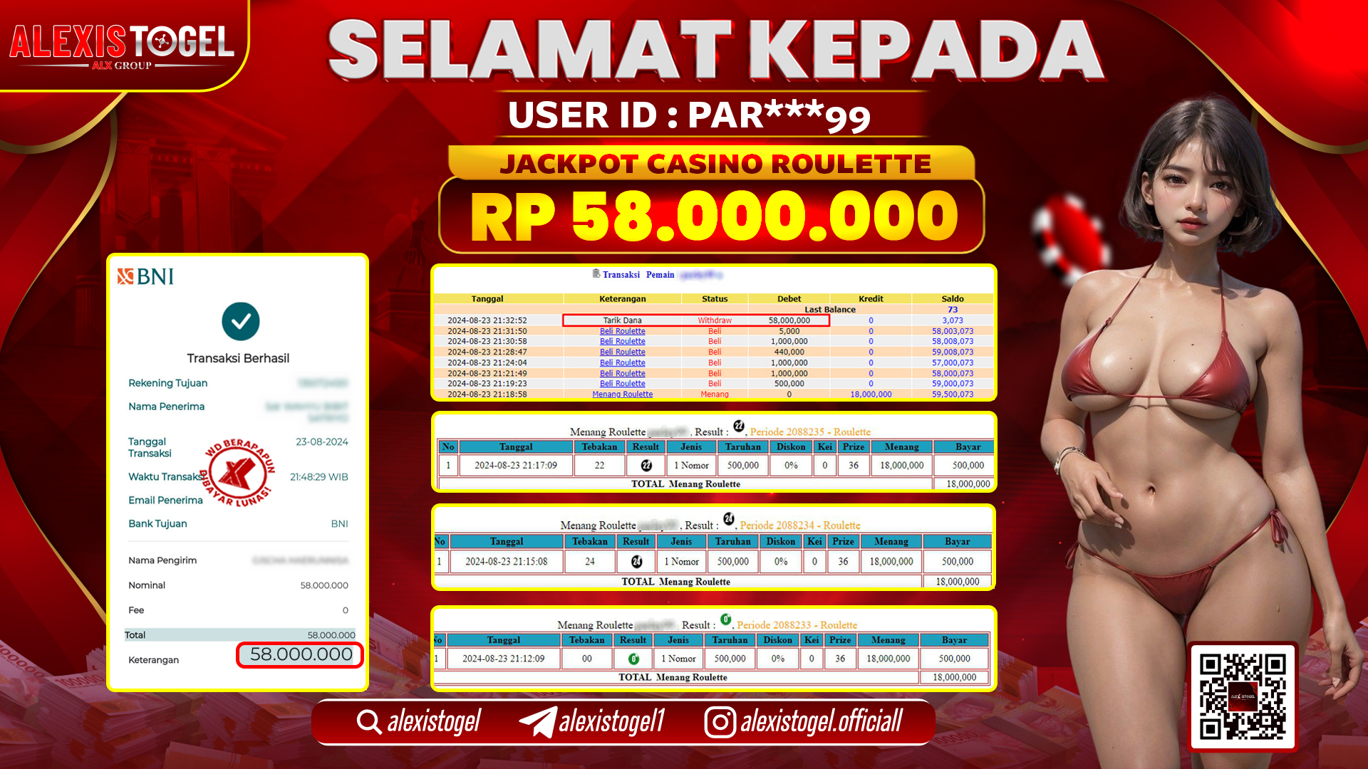 ALEXISTOGEL JACKPOT CASINO ROULETTE RP.58.000.000 LUNAS