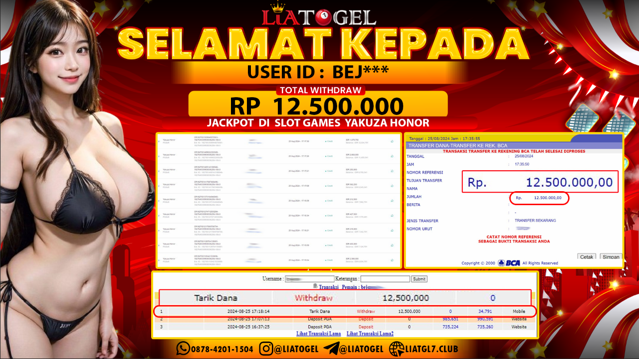 LIATOGEL - JACKPOT SLOT GAMES YAKUZA HONOR  RP  12.500.000,- LUNAS