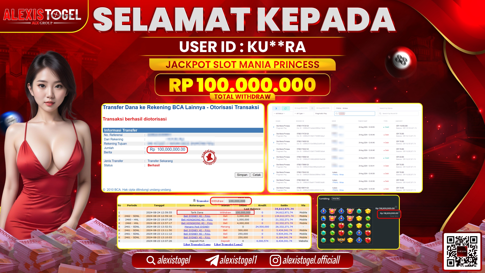 ALEXISTOGEL JACKPOT SLOT MANIA PRINCESS RP.100.000.000 LUNAS