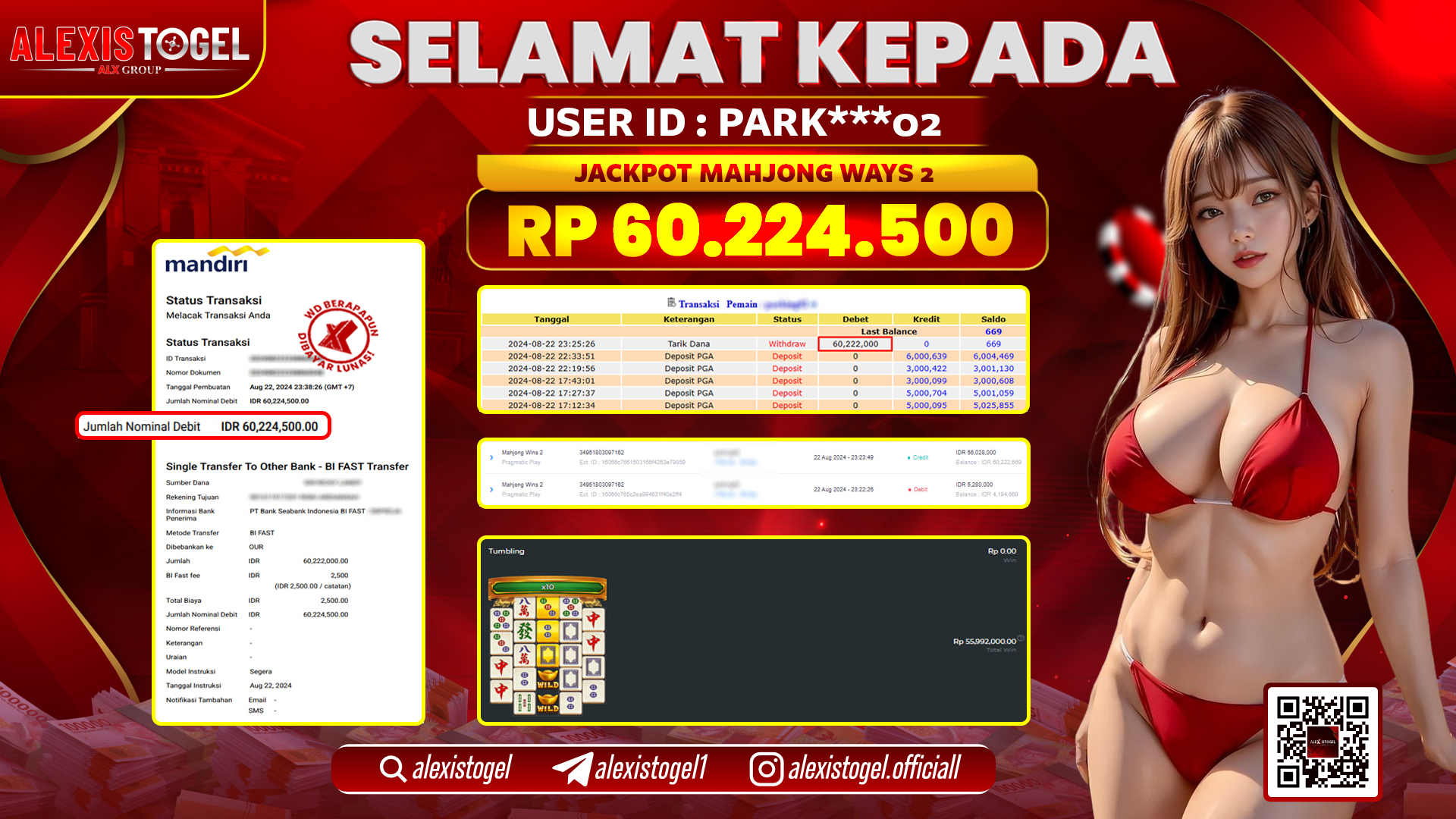 ALEXISTOGEL JACKPOT SLOT MAHJONG WAYS 2 RP.60.224.500 LUNAS
