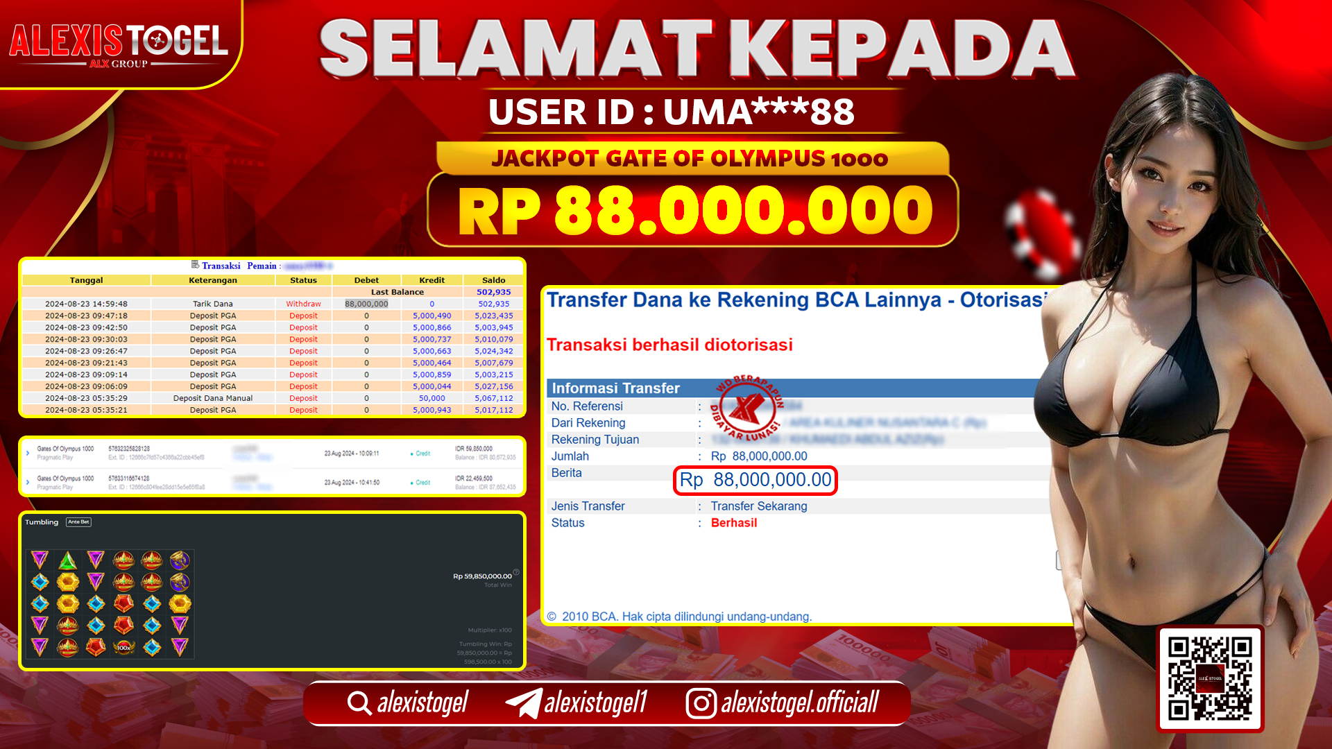 ALEXISTOGEL JACKPOT SLOT GATES OF OLYMPUS RP.88.000.000 LUNAS