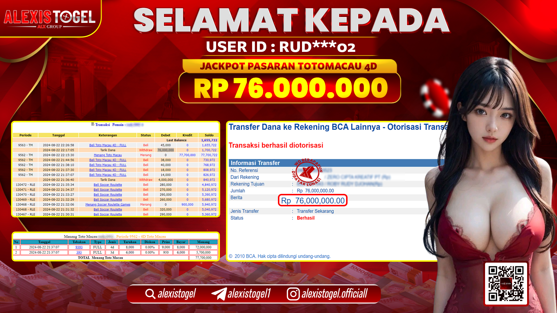 ALEXISTOGEL JACKPOT TOGEL TOTOMACAU POOLS RP.76.000.000 LUNAS