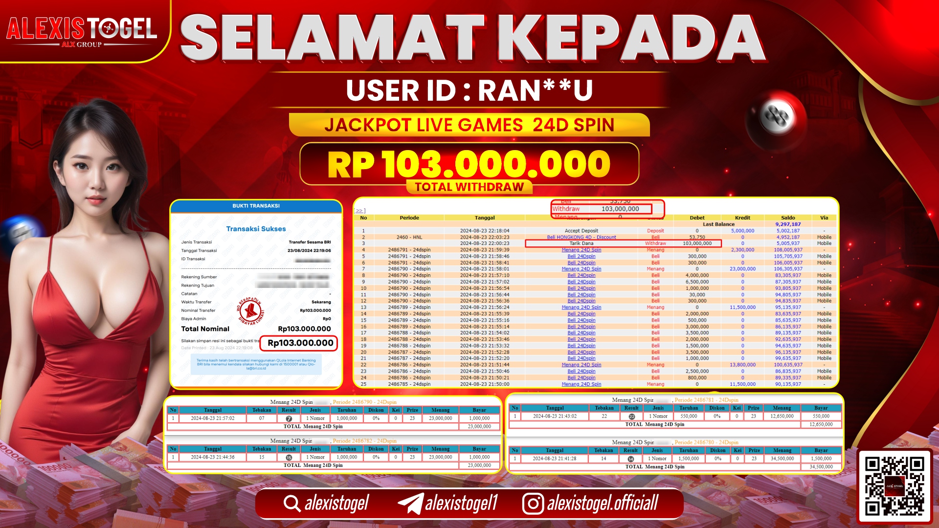 ALEXISTOGEL JACKPOT LIVE GAMES 24D RP.103.000.000 LUNAS