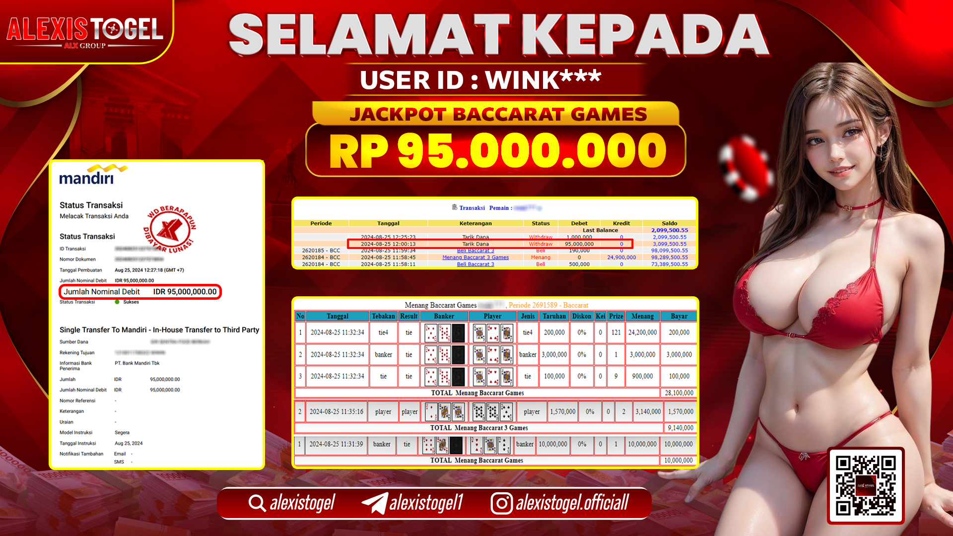 ALEXISTOGEL JACKPOT CASINO BACCARAT RP.95.000.000 LUNAS