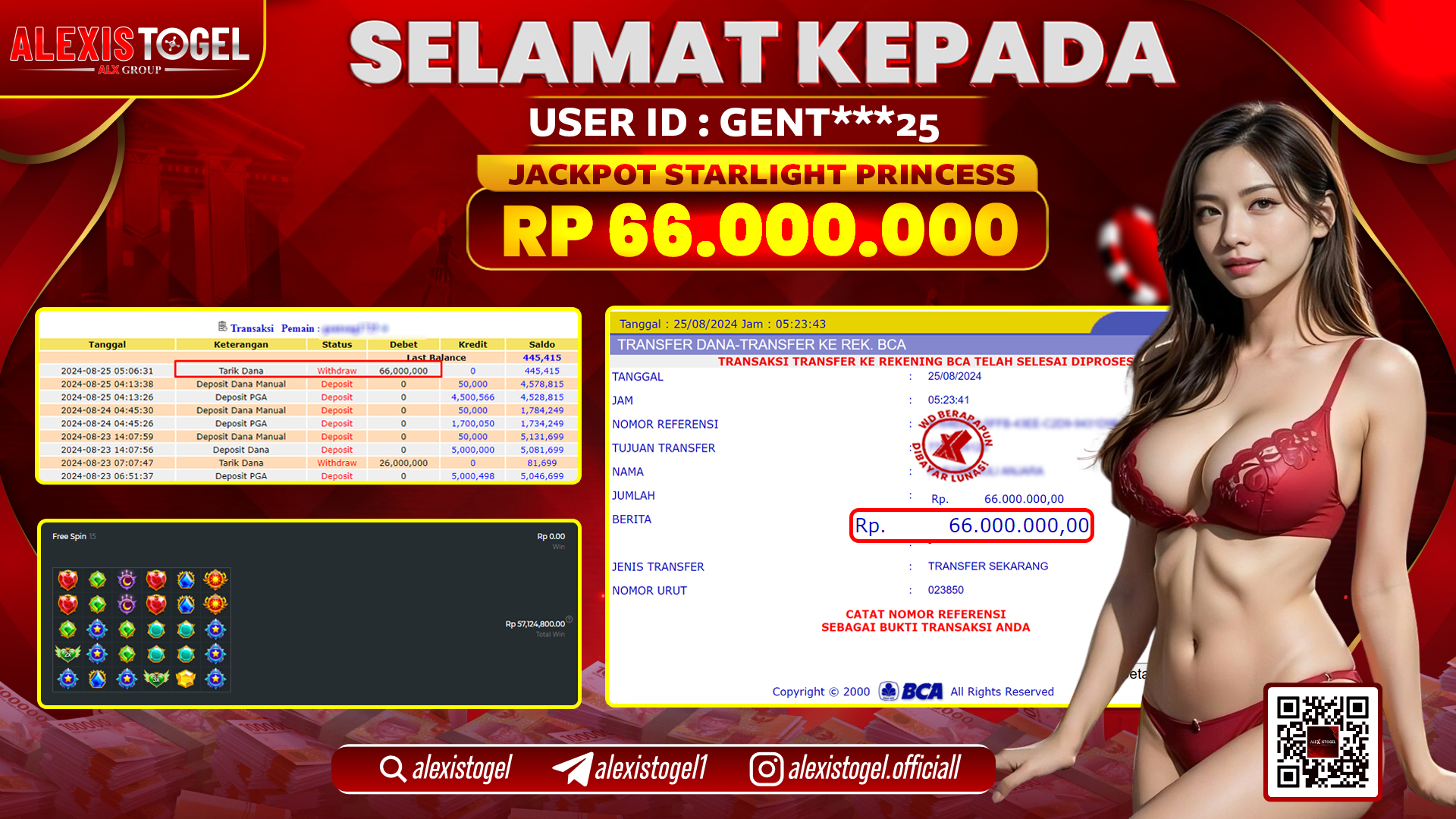 ALEXISTOGEL JACKPOT SLOT STARLIGHT PRINCESS RP.66.000.000 LUNAS