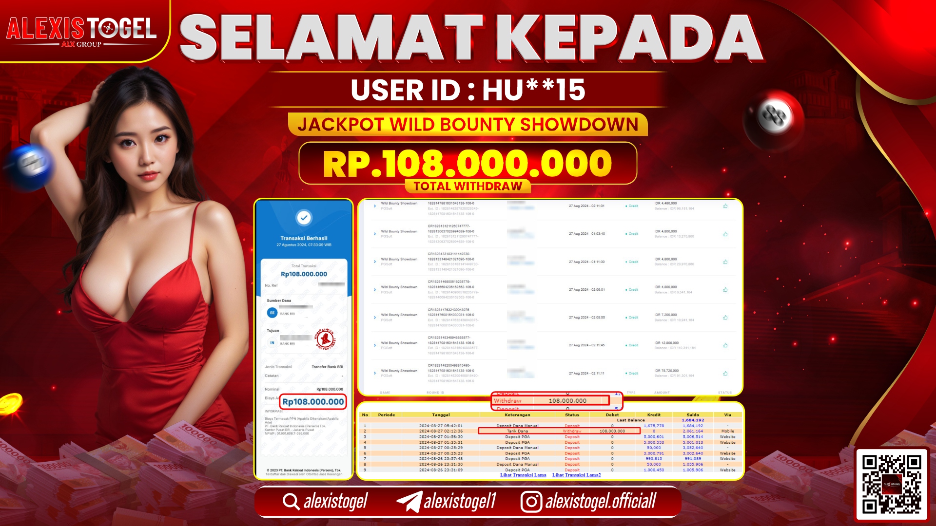 ALEXISTOGEL JACKPOT SLOT WILD BOUNTY RP.108.000.000 LUNAS