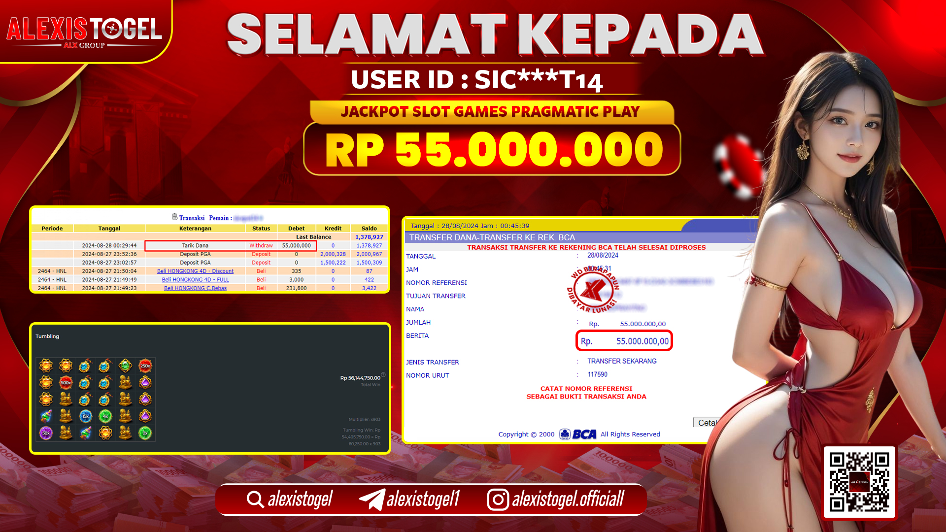 ALEXISTOGEL JACKPOT SLOT PRAGMATIC PLAY RP.55.000.000 LUNAS