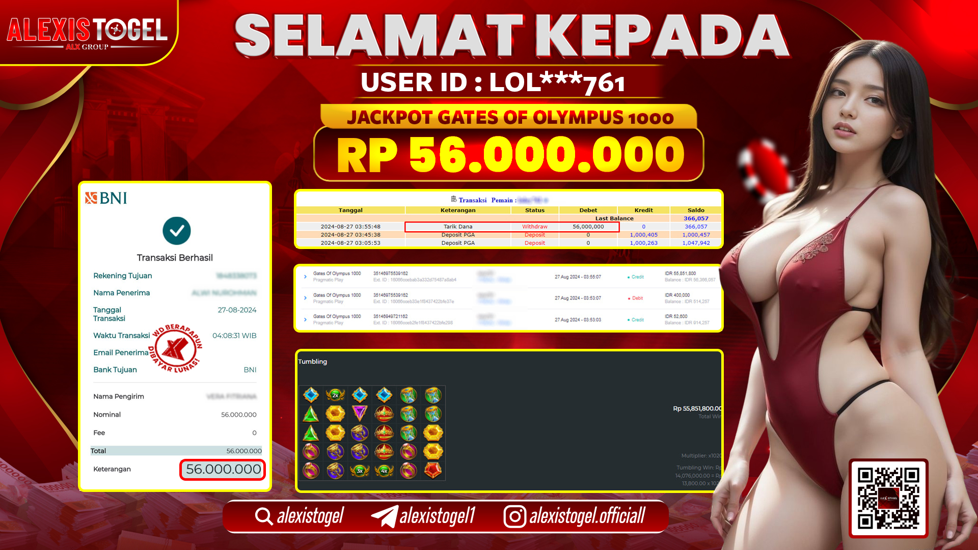 ALEXISTOGEL JACKPOT SLOT GATES OF OLYMPUS RP.56.000.000 LUNAS