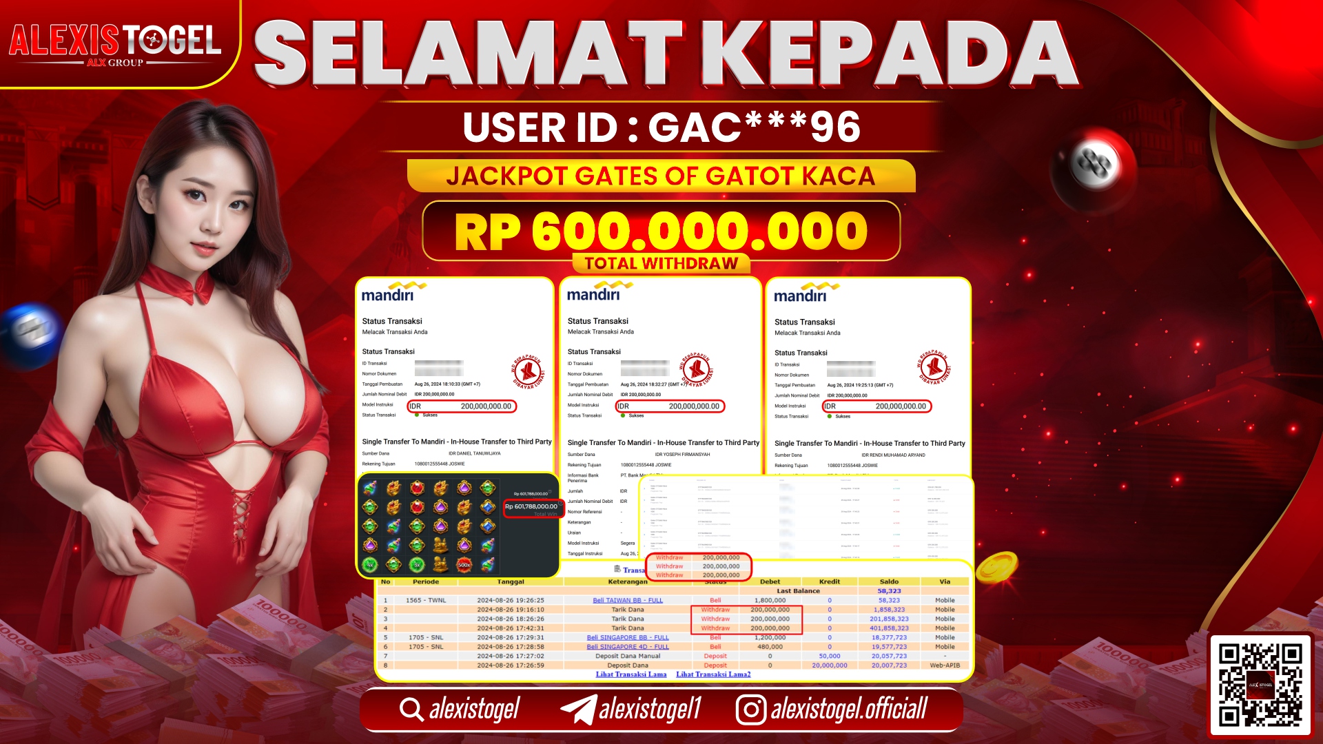 ALEXISTOGEL JACKPOT SLOT GATOT KACA RP.600.000.000 LUNAS