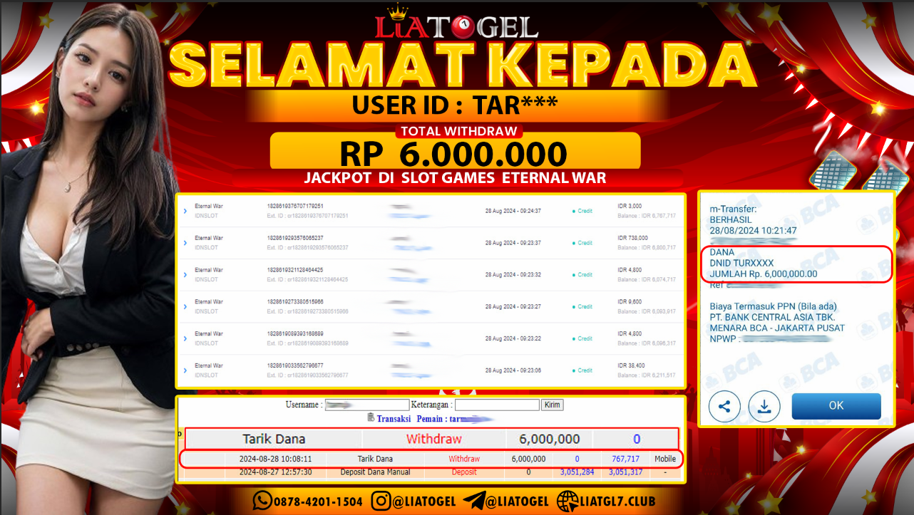 LIATOGEL - JACKPOT SLOT GAMES ETERNAL WAR  RP  6.000.000,- LUNAS