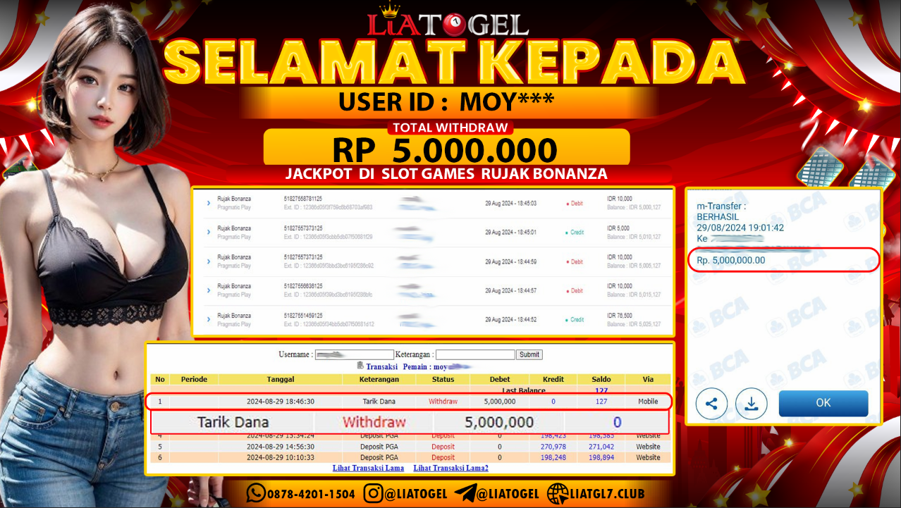 LIATOGEL - JACKPOT SLOT GAMES RUJAK BONANZA  RP  5.000.000,- LUNAS