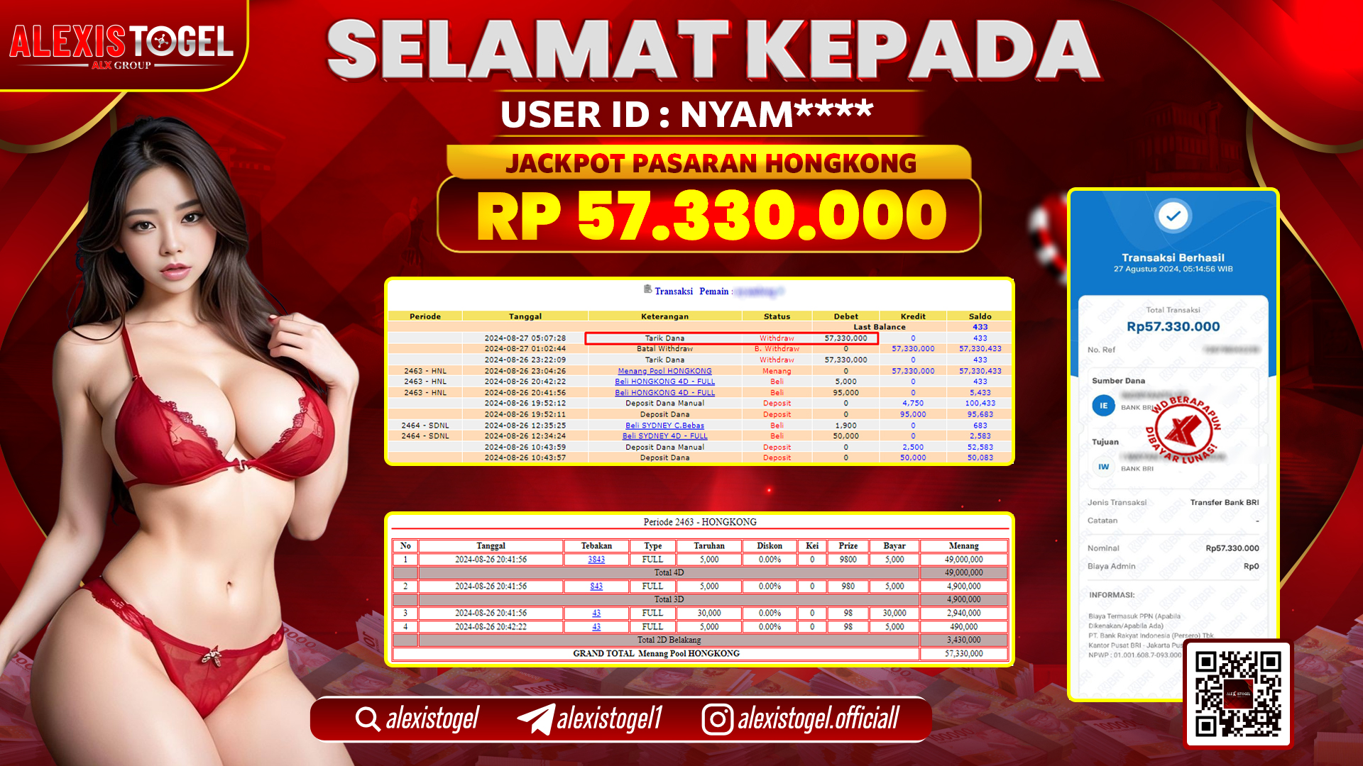ALEXISTOGEL JACKPOT TOGEL HONGKONG POOLS RP.57.330.000 LUNAS