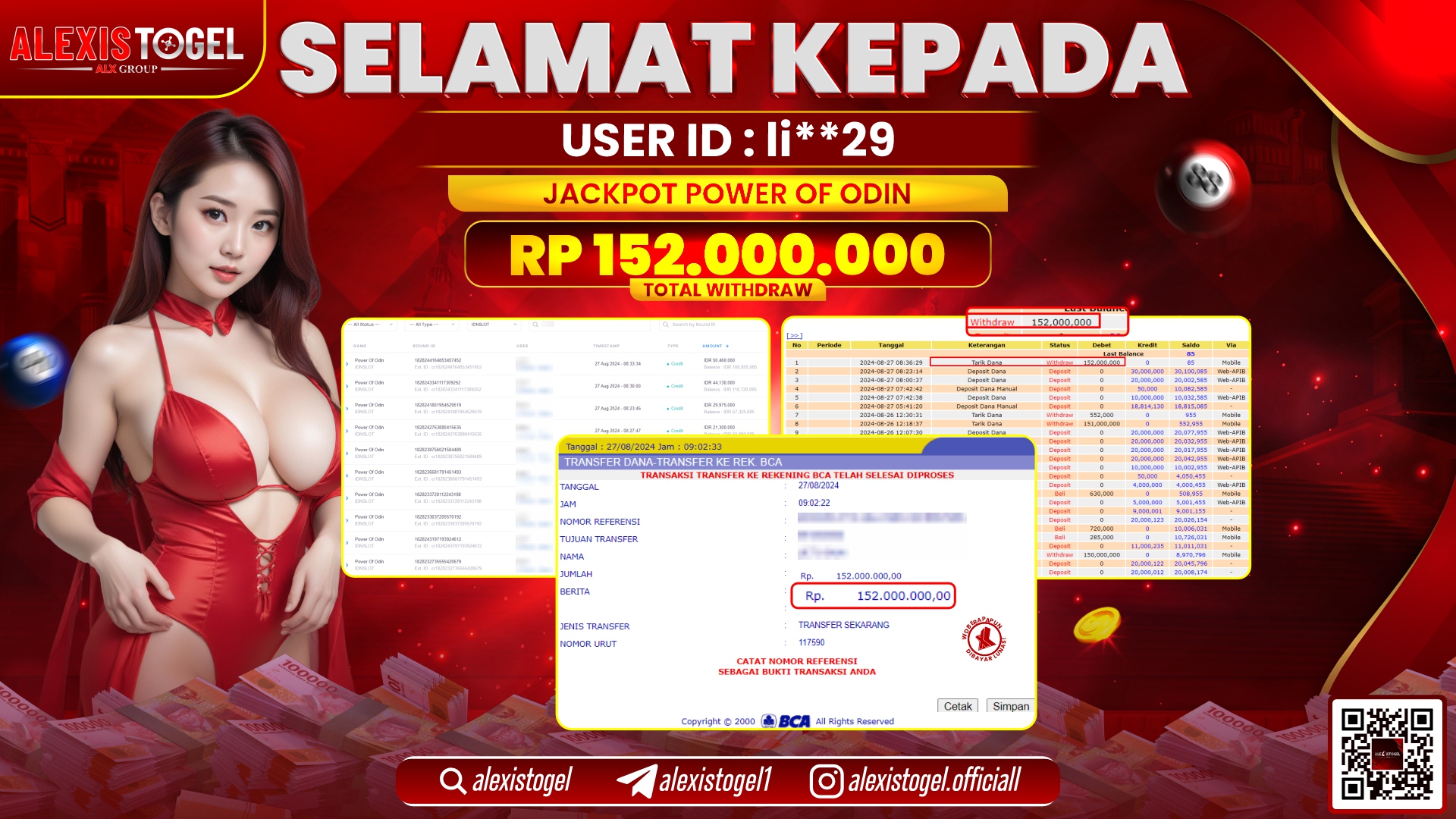 ALEXISTOGEL JACKPOT SLOT POWER OF ODIN RP.152.000.000 LUNAS