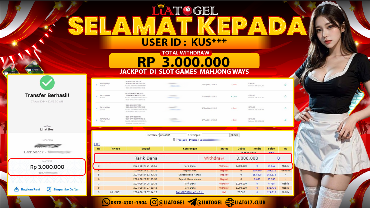 LIATOGEL - JACKPOT SLOT GAMES MAHJONG WAYS   RP  3.000.000,- LUNAS