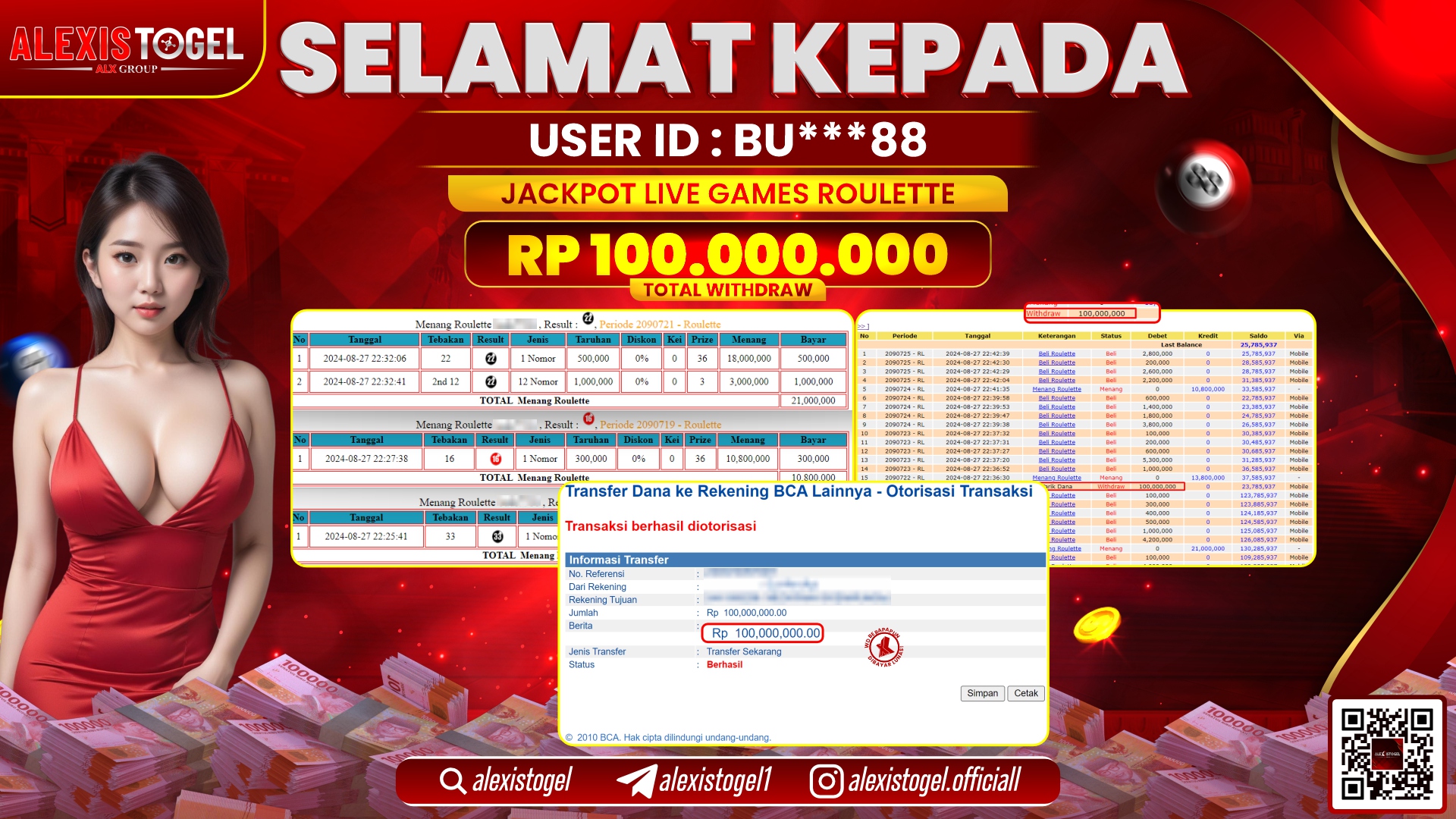 ALEXISTOGEL JACKPOT LIVE GAMES ROULETTE RP.100.000.000 LUNAS