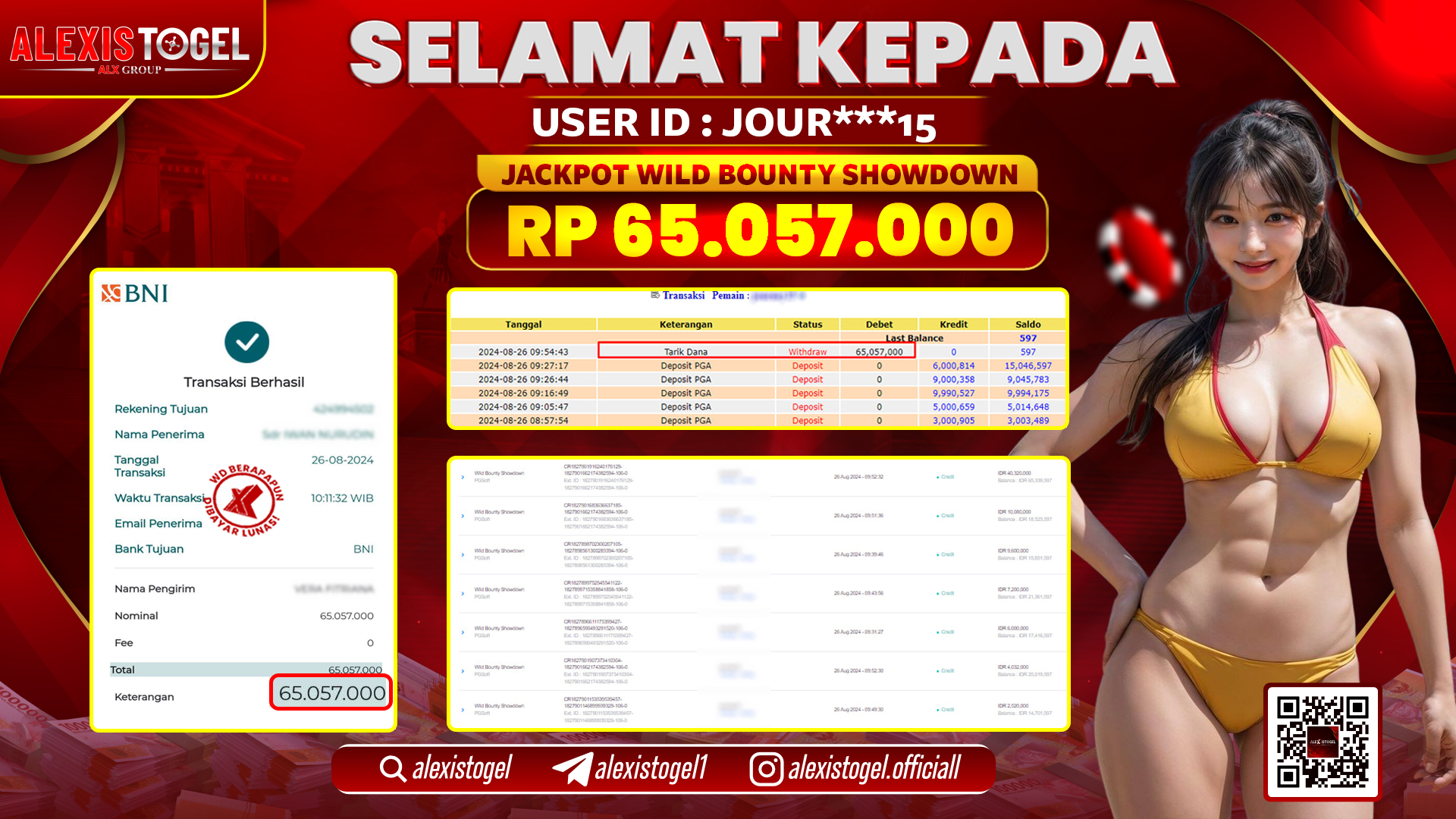 ALEXISTOGEL JACKPOT WILD BOUNTY RP.65.057.000 LUNAS