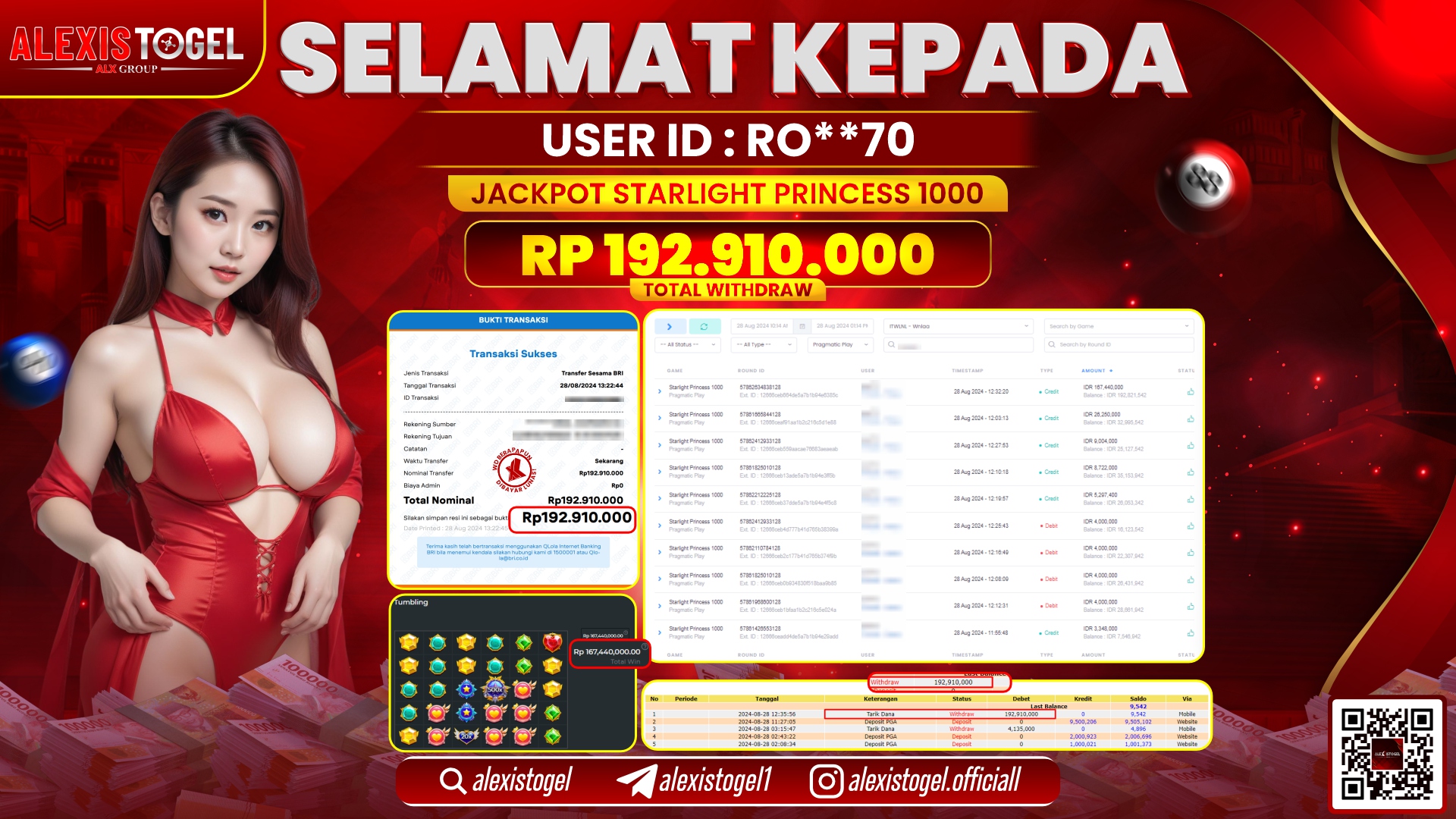 ALEXISTOGEL JACKPOT SLOT STARLIGHT PRINCESS RP.192.910.000 LUNAS