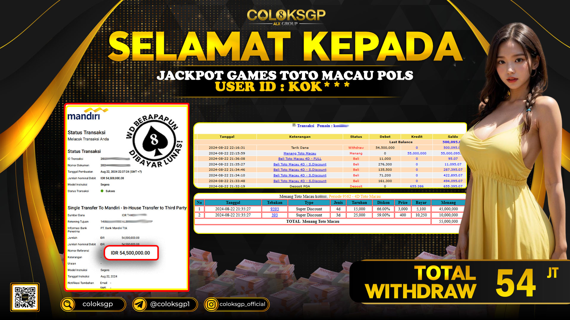 COLOKSGP JACKPOT TOTO MACAU POOLS RP 54.000.000 LUNAS