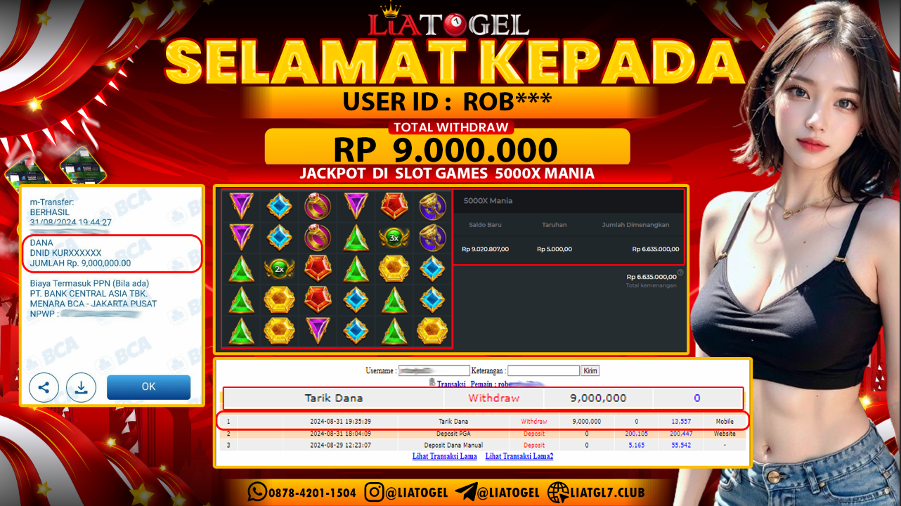 LIATOGEL - JACKPOT SLOT GAMES 5000X MANIA  RP  9.000.000,- LUNAS