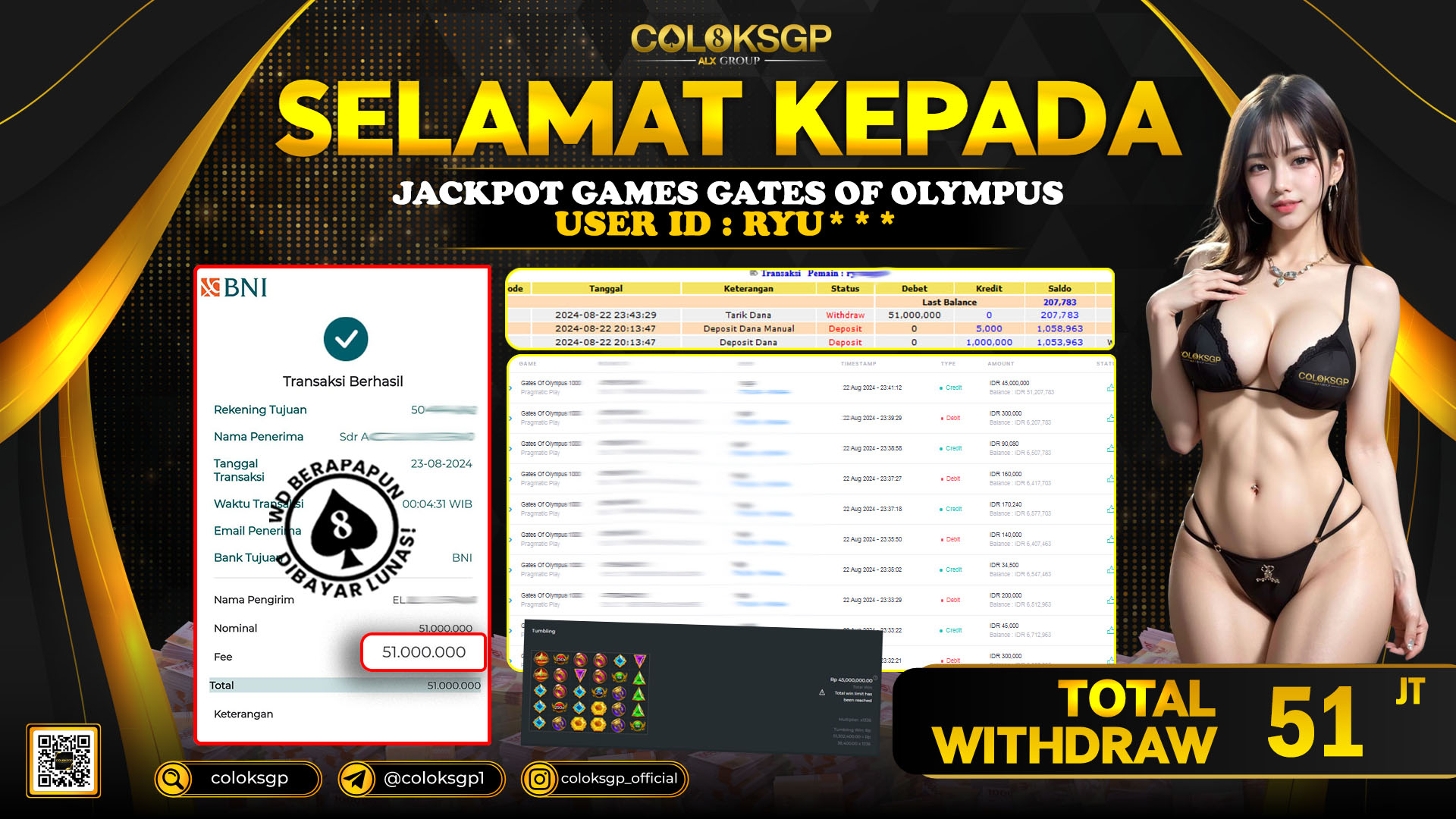 COLOKSGP JACKPOT SLOT GAMES RP 51.000.000 LUNAS