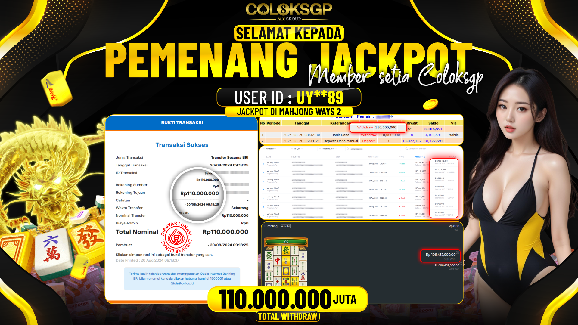 COLOKSGP JACKPOT SLOT GAMES RP 110.000.000 LUNAS