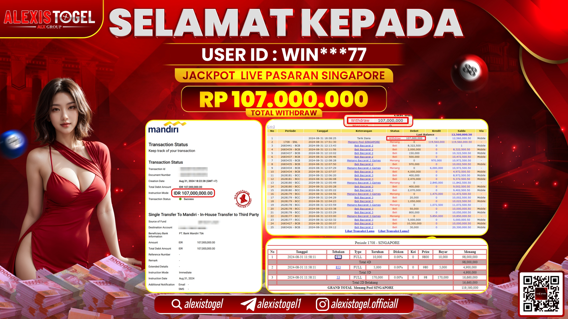 ALEXISTOGEL JACKPOT TOGEL SINGAPORE POOLS RP.107.000.000 LUNAS