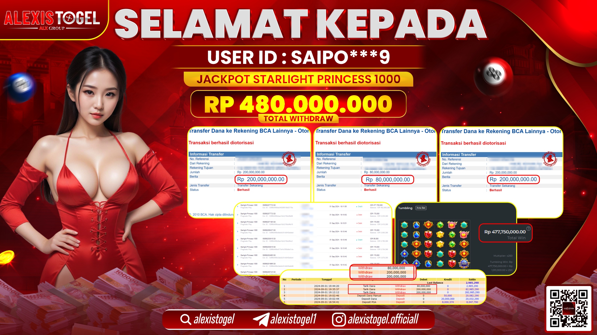 ALEXISTOGEL JACKPOT SLOT STARLIGHT PRINCESS RP.480.000.000 LUNAS