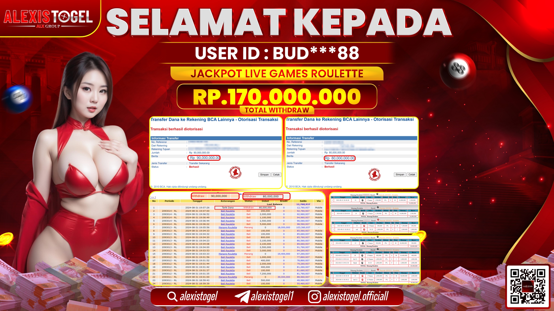 ALEXISTOGEL JACKPOT LIVE GAMES ROULETTE RP.170.000.000 LUNAS