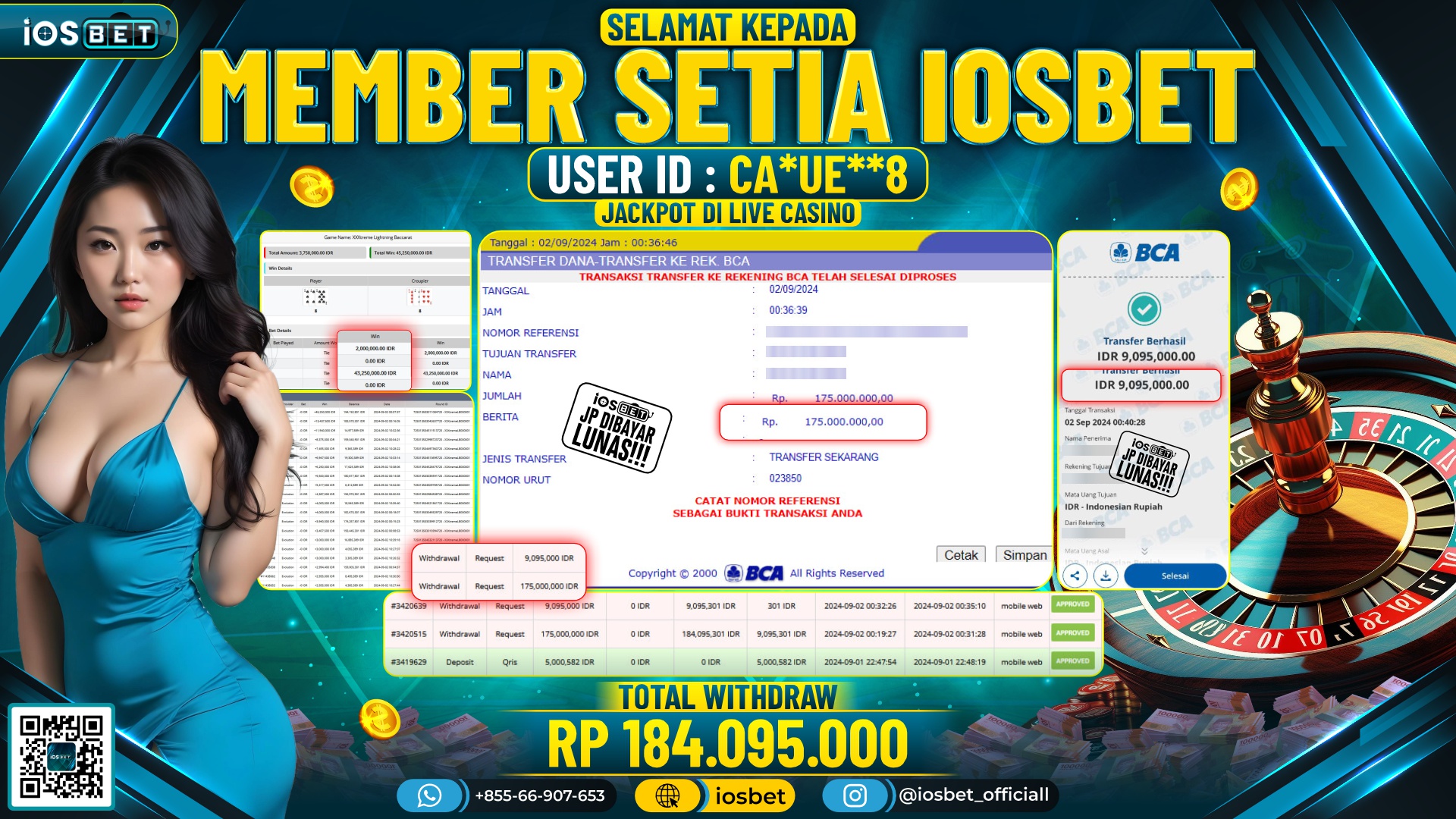 Bukti Pembayaran LUNAS LIVE GAME GACOR Rp.184.095.000,-