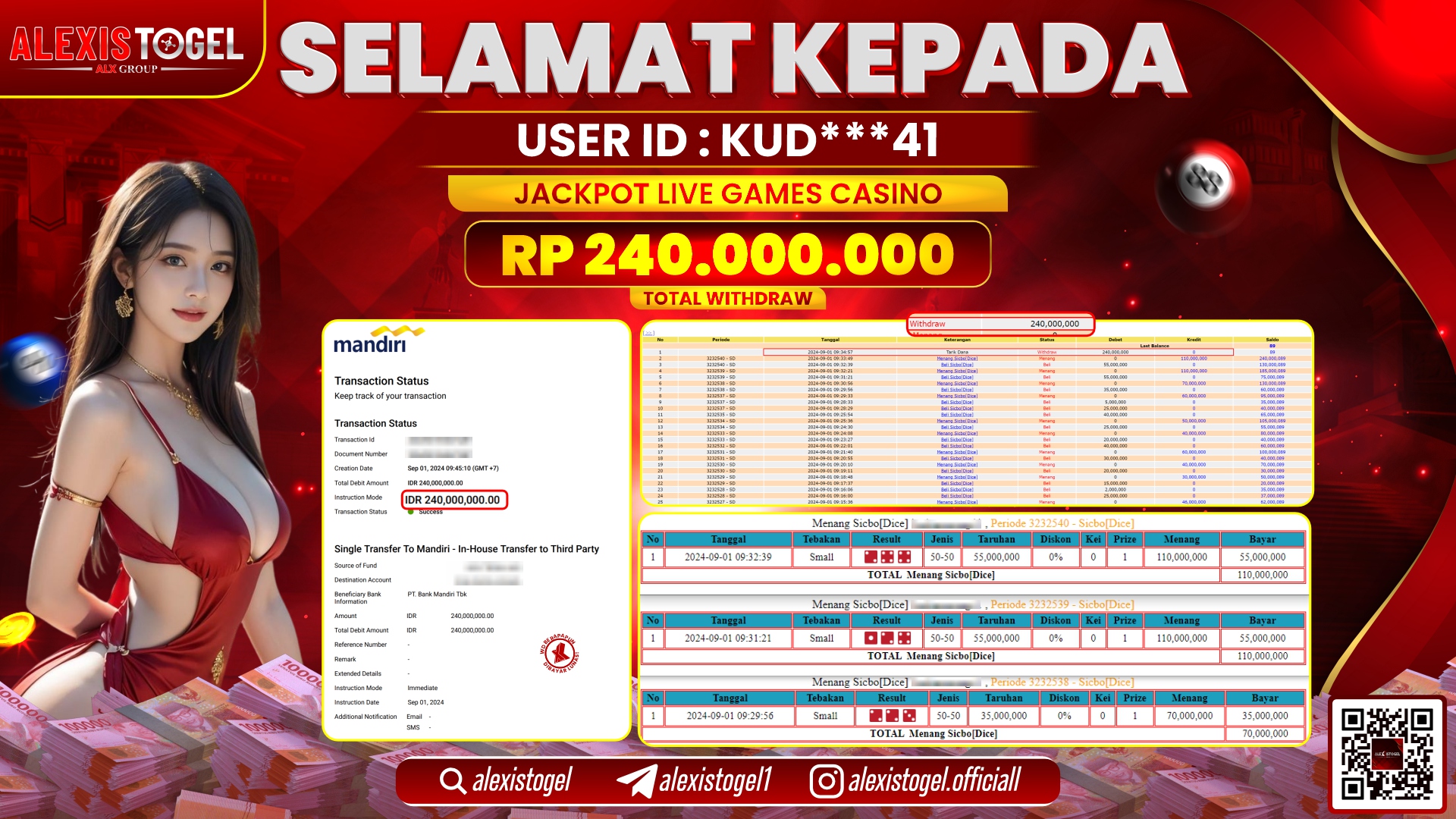 ALEXISTOGEL JACKPOT LIVE CASINO RP.240.000.000 LUNAS