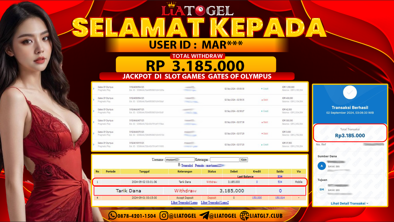 LIATOGEL - JACKPOT SLOT GAMES GATES OF OLYMPUS RP  3.185.000,- LUNAS