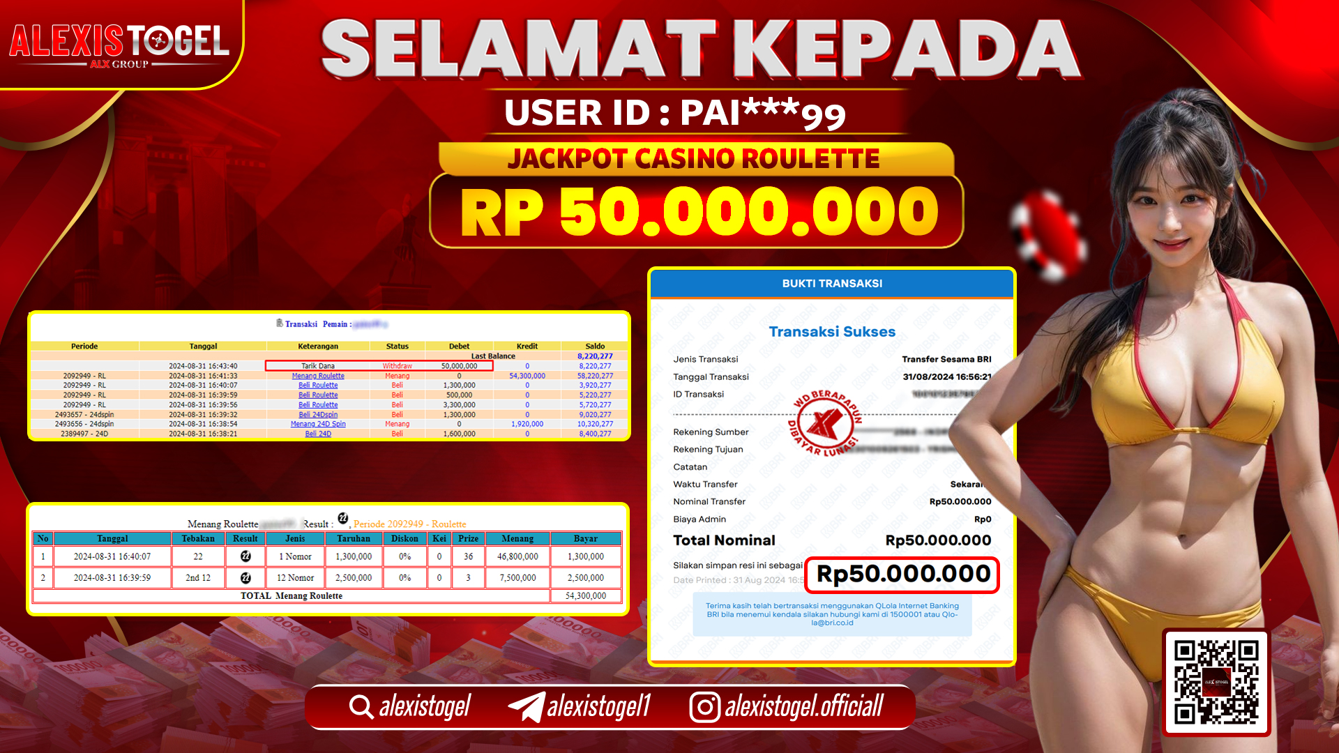 ALEXISTOGEL JACKPOT CASINO ROULETTE RP.55.000.000 LUNAS