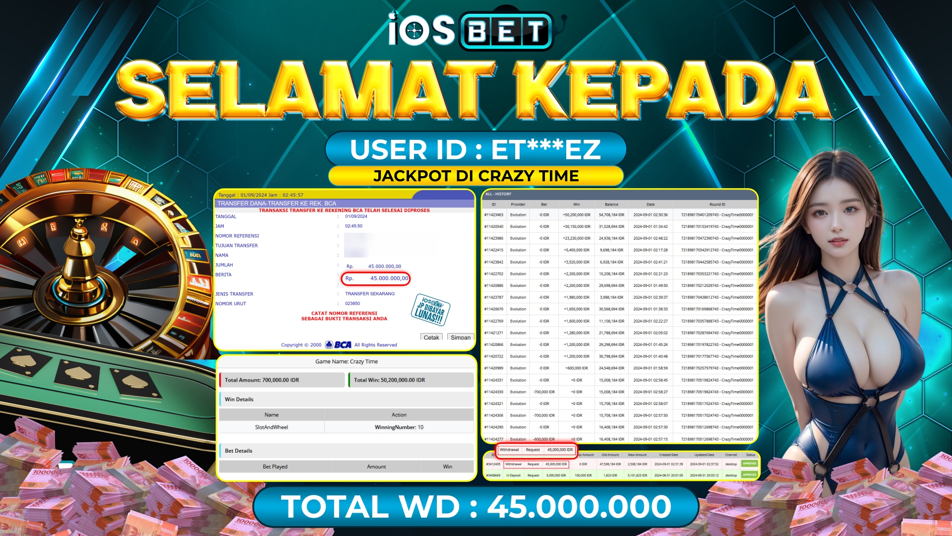 Bukti Pembayaran LUNAS LIVE GAME GACOR Rp.45.000.000,-