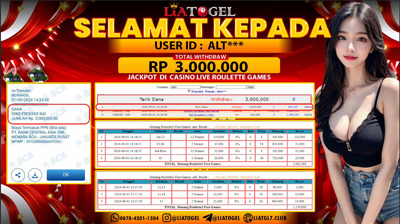 LIATOGEL - JACKPOT CASINO LIVE ROULETTE GAMES RP  3.000.000,- LUNAS
