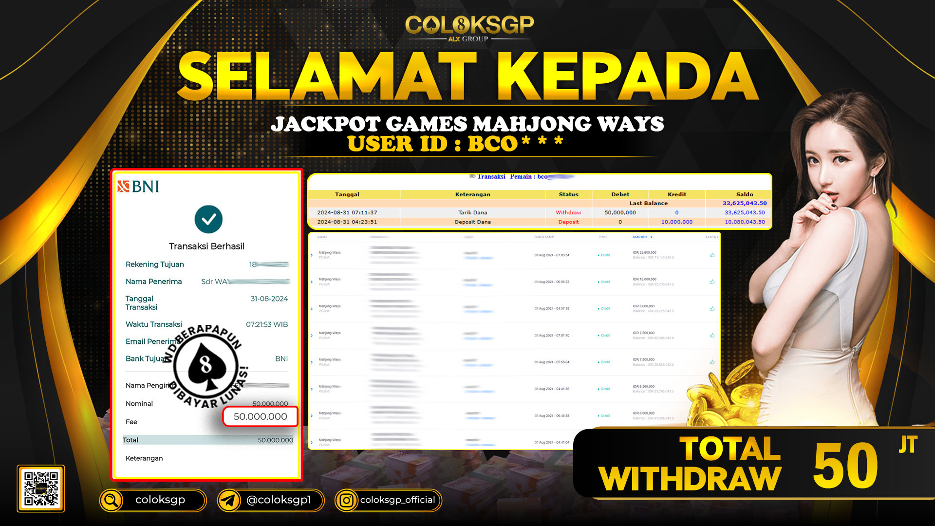 COLOKSGP JACKPOT SLOT GAMES RP 50.000.000 LUNAS